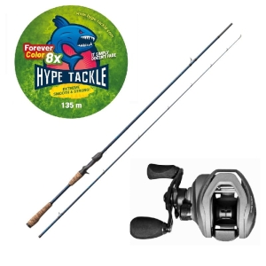 Hype Tackle H5 2.23m Tot 50g 2cz Cast Set + Hype Tackle H5 120LH RIGID 8.1:1 Multiplier + Hype Tackle WP8 Red Fluo 0.15mm 11.4kg 135m FEC
