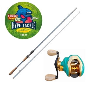 Hype Tackle H5 2.23m Tot 50g 2cz Cast Set + Hype Tackle H5 120LH VIVID 8.1:1 Multiplier + Hype Tackle WP8 Green Fluo 0.15mm 11.4kg 135m FEC