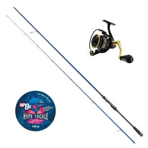 Set Hype Tackle H2 Target Asp 2,86 m MF Tot 28 g 2 stuks + DAM QUICK 7 3000 Gevlochten X Anniversary + Hype Tackle WP8 0,13 mm Donkergrijs