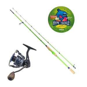 Hype Tackle Fresh set 2,44 m 7-35 g 2 stuks S + Hype Tackle H2 4000 molen + Hype Tackle WP8 Green Fluo 0,15 mm 11,4 kg 135 m FEC