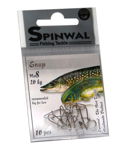 Spinwal karabijnhaak met wartel nr.8 20kg 10st.
